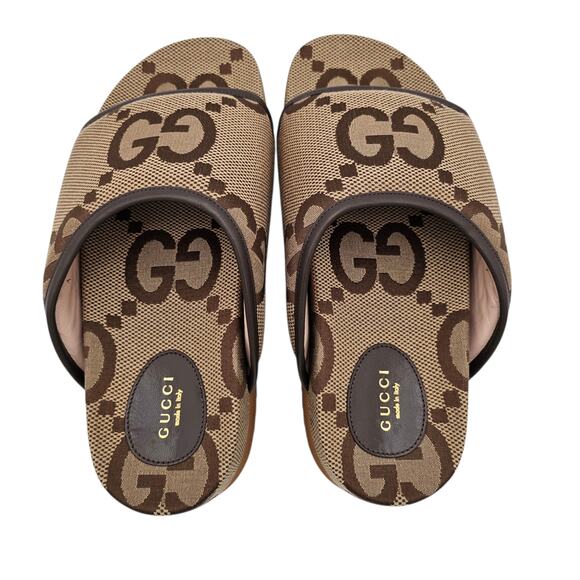 Gucci GG Jumbo Monogram Platform Slide Sandal Brown Tan Canvas Size 42 US 12 - Picture 6 of 13